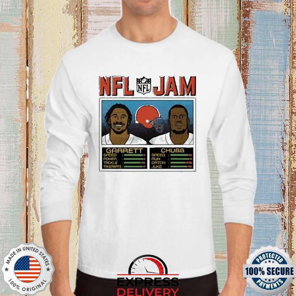 NFL Jam Cleveland Browns Garrett and Chubb T-Shirt from Homage. | Officially Licensed Vintage NFL Apparel from Homage Pro Shop.