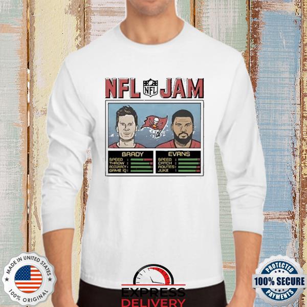 NFL Jam Tampa Bay Buccaneers Brady and Evans T-Shirt from Homage. | Officially Licensed Vintage NFL Apparel from Homage Pro Shop.