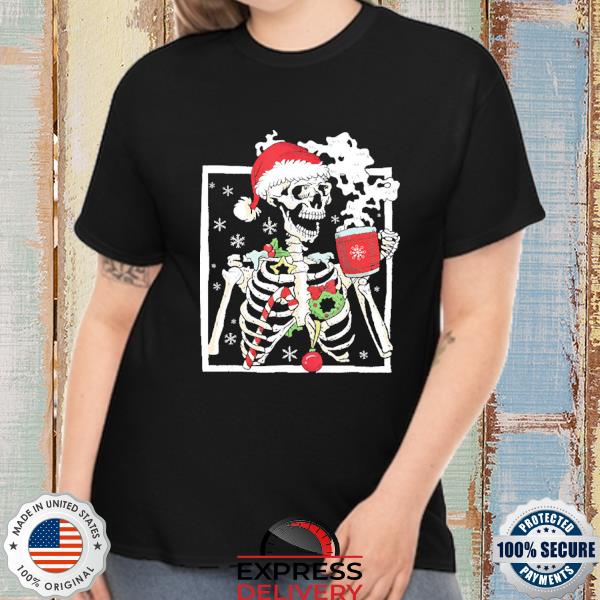 Christmas Skeleton With Smiling Skull Drinking Coffee Latte Sweatshirt