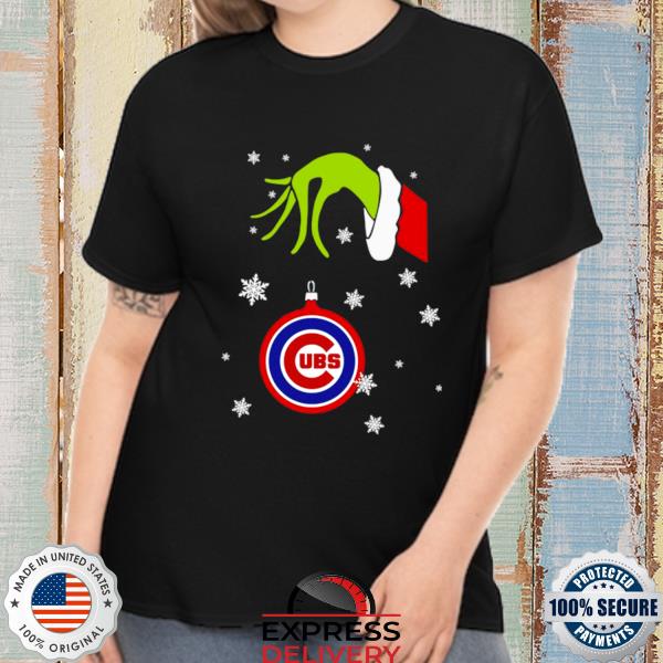 Grinch Hand holding Ornament Chicago Cubs Snowflake Christmas 2022 Sweatshirt