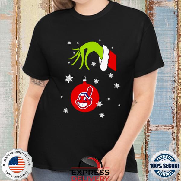 Grinch Hand holding Ornament Cleveland Indians Snowflake Christmas 2022 Sweatshirt