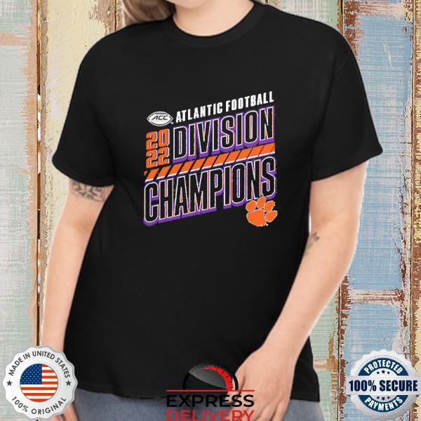 Official Clemson Tigers 2022 ACC Atlantic Division Football Champions Slanted Knockout T-Shirt