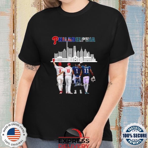 2022 Top Philadelphia Phillies And Philadelphia Eagles Harper Realmuto Hurts And Brown Signatures shirt