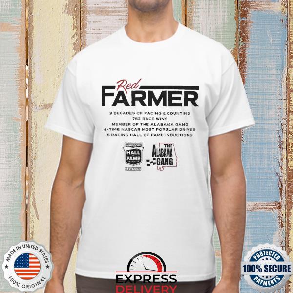 Nascar Store Red Farmer Checkered Flag White NASCAR Hall of Fame Class Of Inductee Shirt