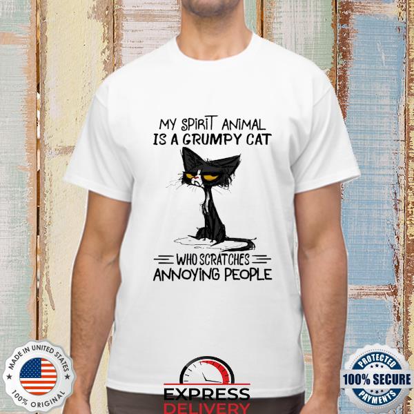 Official black cat my spirit animal is a grumpy cat who scratches annoying people shirt