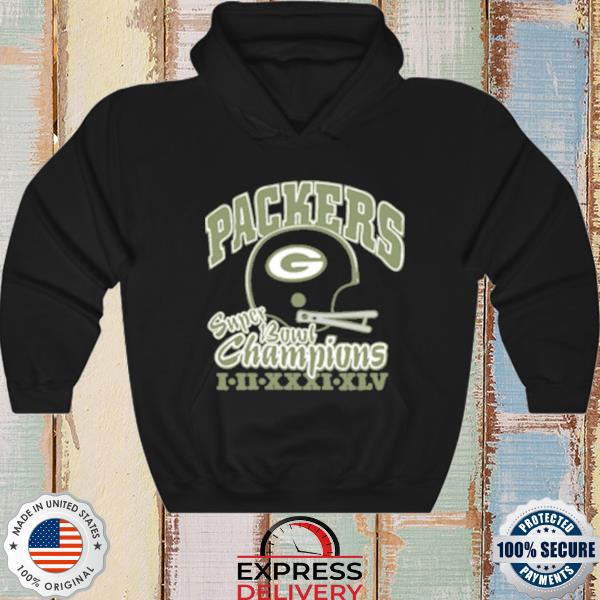 Green Bay Packers 4 Time Super Bowl Champions T-Shirt from Homage. | Officially Licensed Vintage NFL Apparel from Homage Pro Shop.