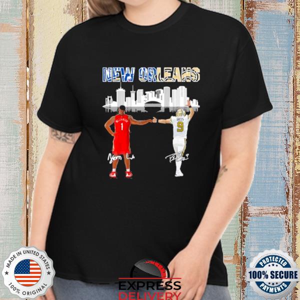 Official Zion Williamson and Drew Brees New Orleans city skyline signatures  T-Shirt, hoodie, sweater, long sleeve and tank top