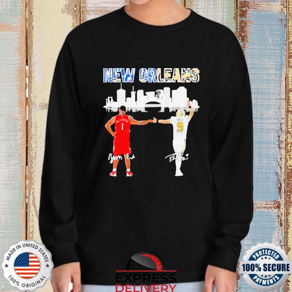 Official Zion Williamson and Drew Brees New Orleans city skyline signatures  T-Shirt, hoodie, sweater, long sleeve and tank top