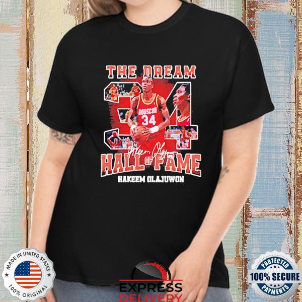 The Dream Houston hall of fame basketball Hakeem Olajuwon legend with signature T-shirt