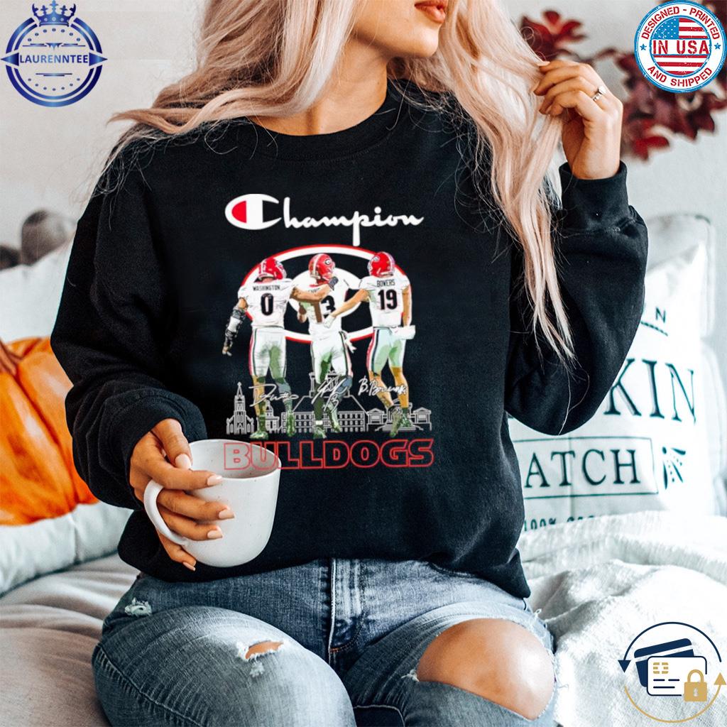 Champion Darnell Washington Stetson Bennett And Brock Bowers Georgia  Bulldogs Signatures Shirt, hoodie, sweater, long sleeve and tank top