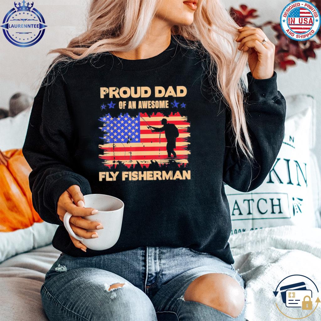 Fly fishing proud dad mixed with vintage American flag shirt
