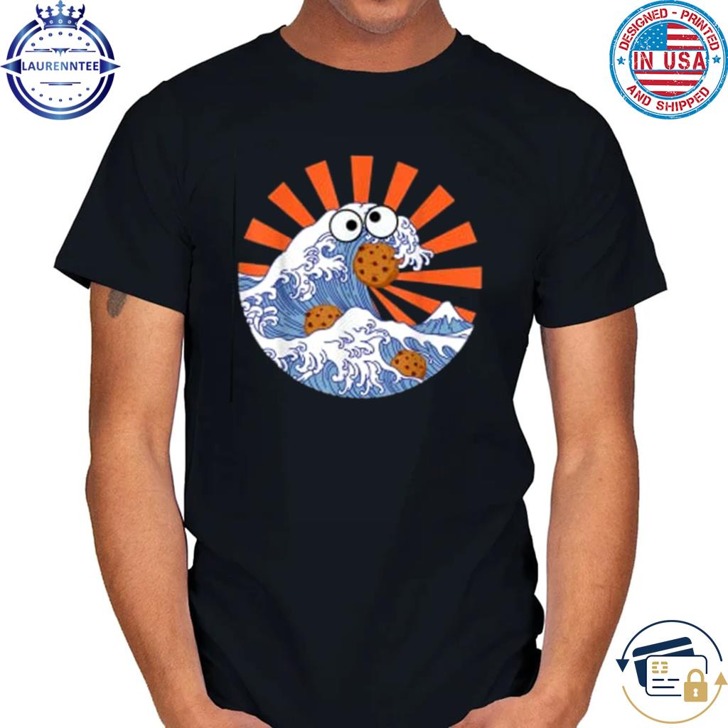 Great Wave Monster Eating Cookies Japanese Wave Red Sunrays T-Shirt