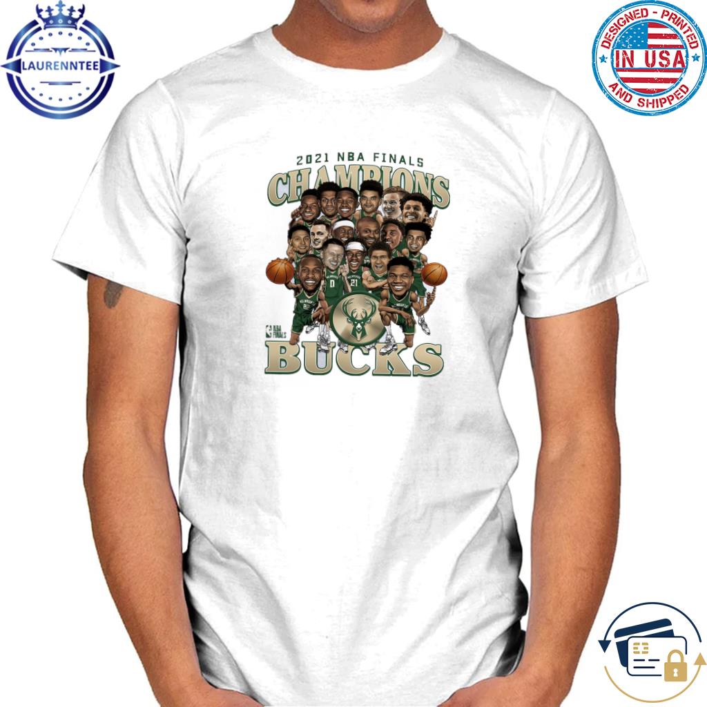 Milwaukee Bucks Fanatics Branded 2021 NBA Finals Champions Team Caricature Roster T-Shirt