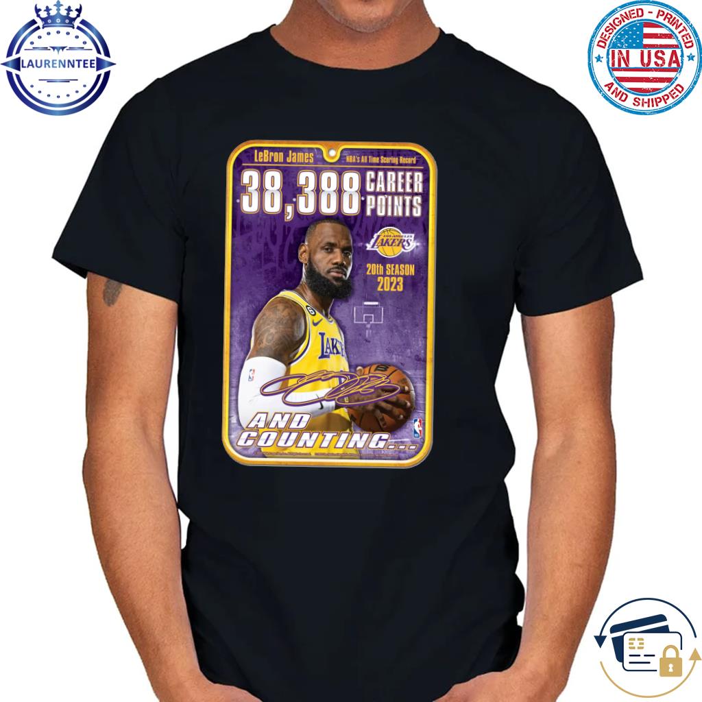NBA Lebron James 38388 career points 20th season and counting signature shirt