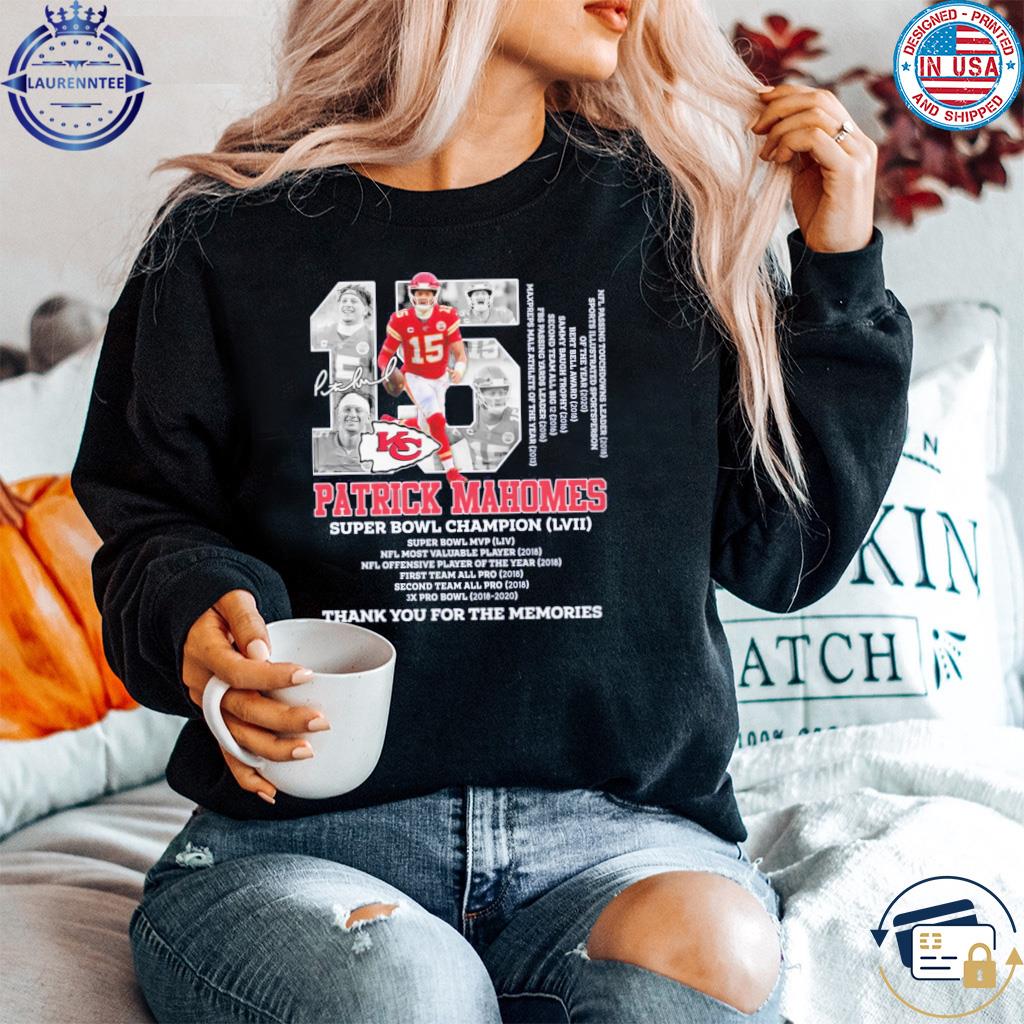 Patrick Mahomes 15 Kansas City Chiefs 2023 Super Bowl Champions MVP shirt,  hoodie, sweater, long sleeve and tank top