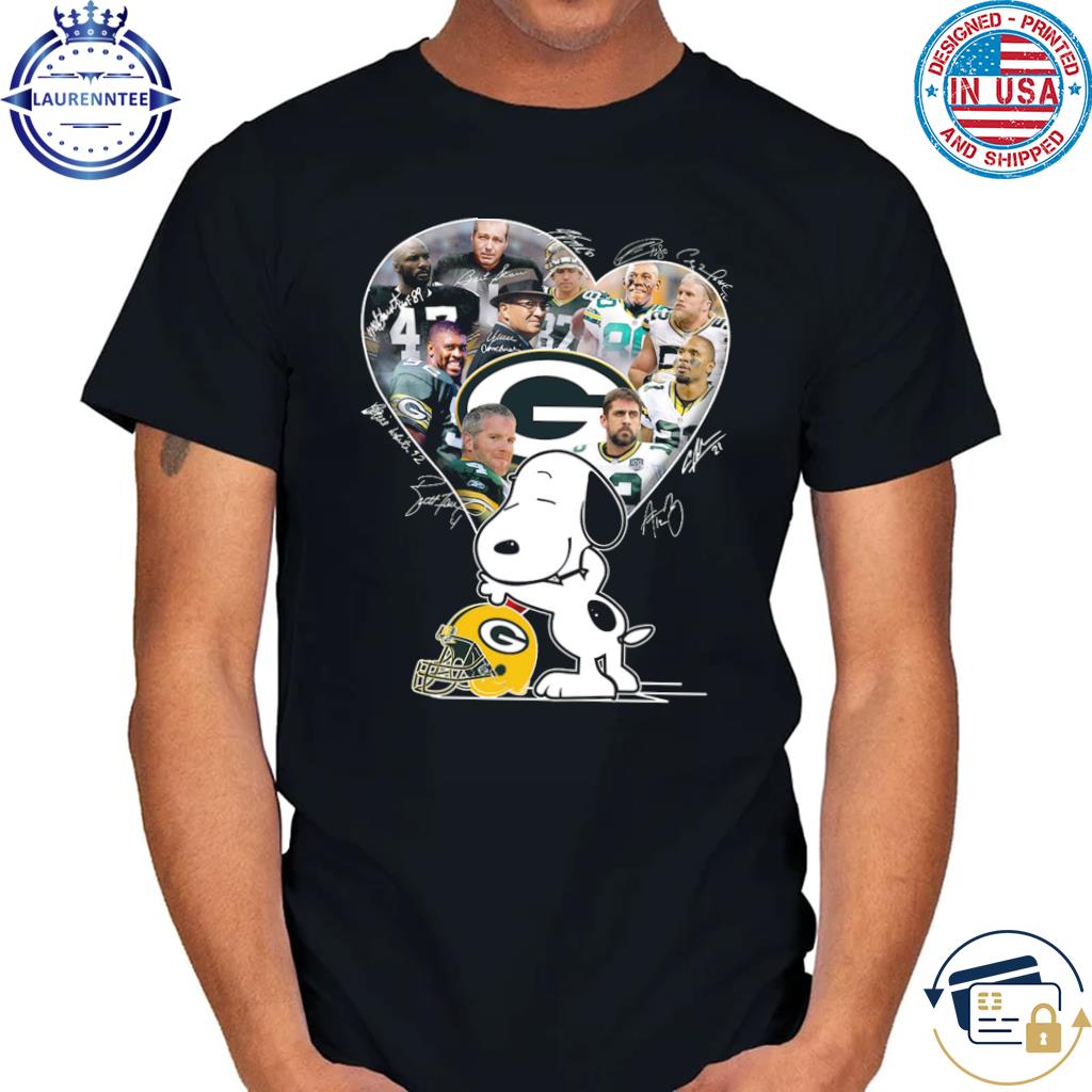 Snoopy and green bay packers all team player signatures shirt, hoodie,  sweater, long sleeve and tank top