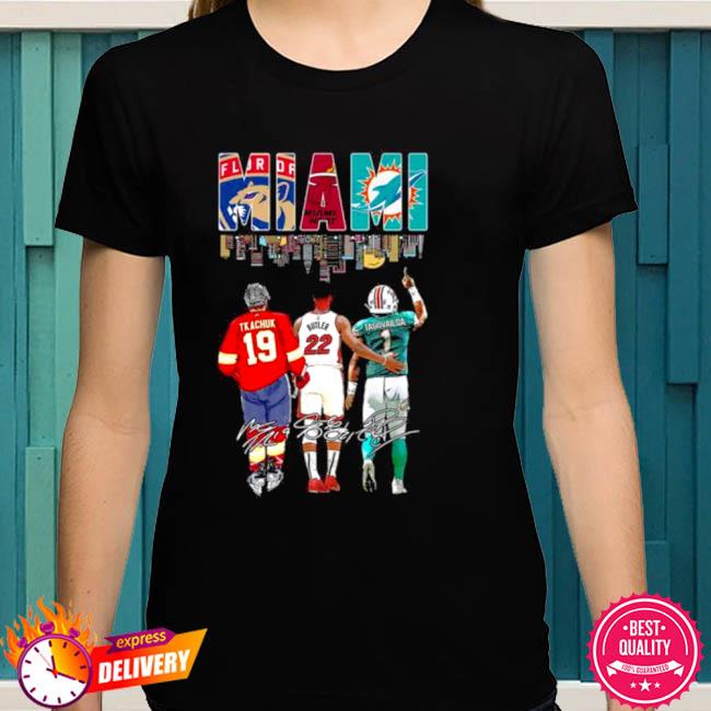 Miami Sports Skyline Matthew Tkachuk Jimmy Butler And Tua Tagovailoa  Signatures Shirt