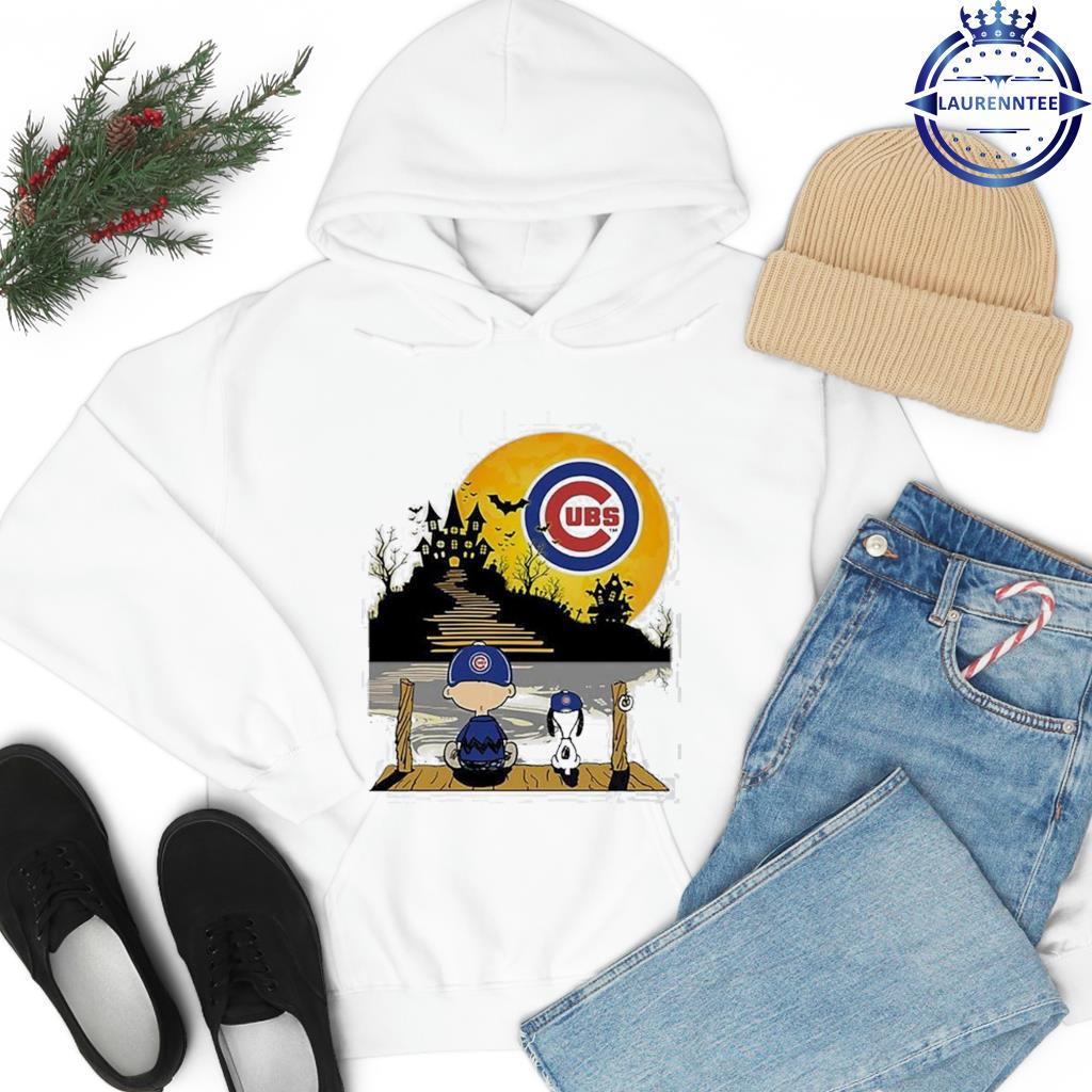 Official snoopy Charlie brown sit under moon Chicago Cubs halloween T-shirt,  hoodie, sweater, long sleeve and tank top