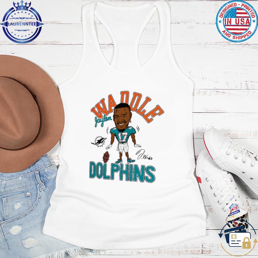 Miami Dolphins Jaylen Waddle Signature T-Shirt from Homage. | Officially Licensed Vintage NFL Apparel from Homage Pro Shop.