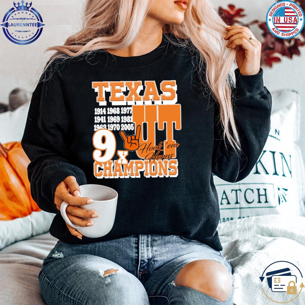 Texas longhorn graphic 9x champions hook 'em horns shirt, hoodie, sweater,  long sleeve and tank top