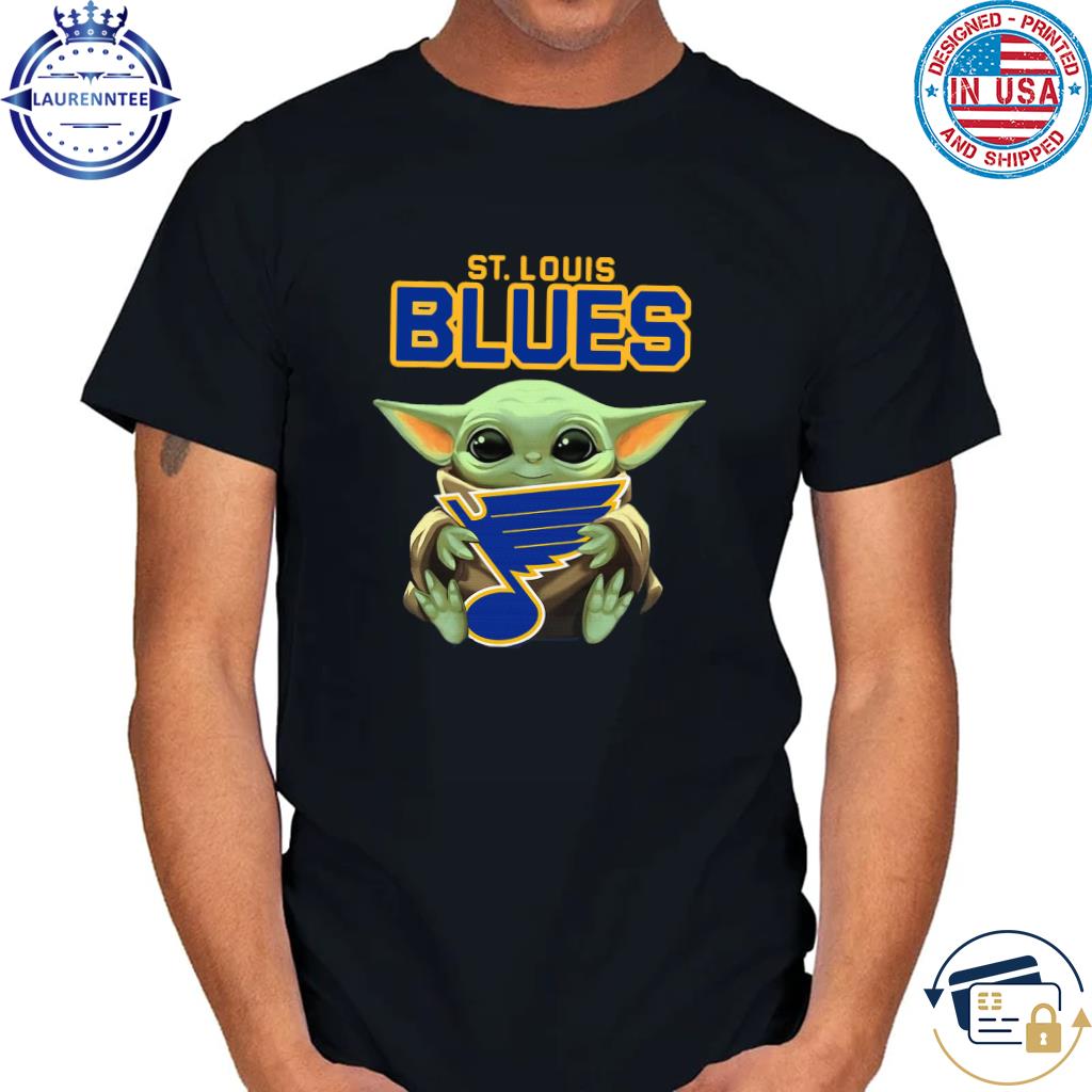 For baby Yoda holding stlouis blues staar waars shirt