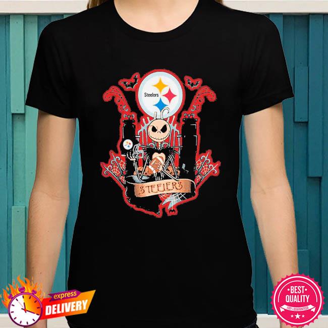 NFL Pittsburgh Steelers Football Jack Skellington Halloween Women's V-Neck  T-Shirt