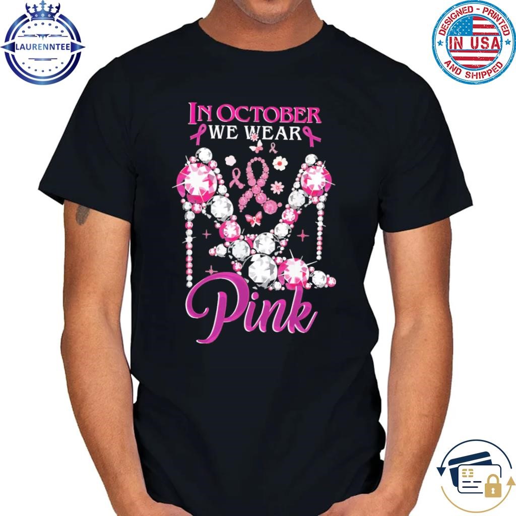 In october we wear pink clogs ribbon breast cancer awareness shirt