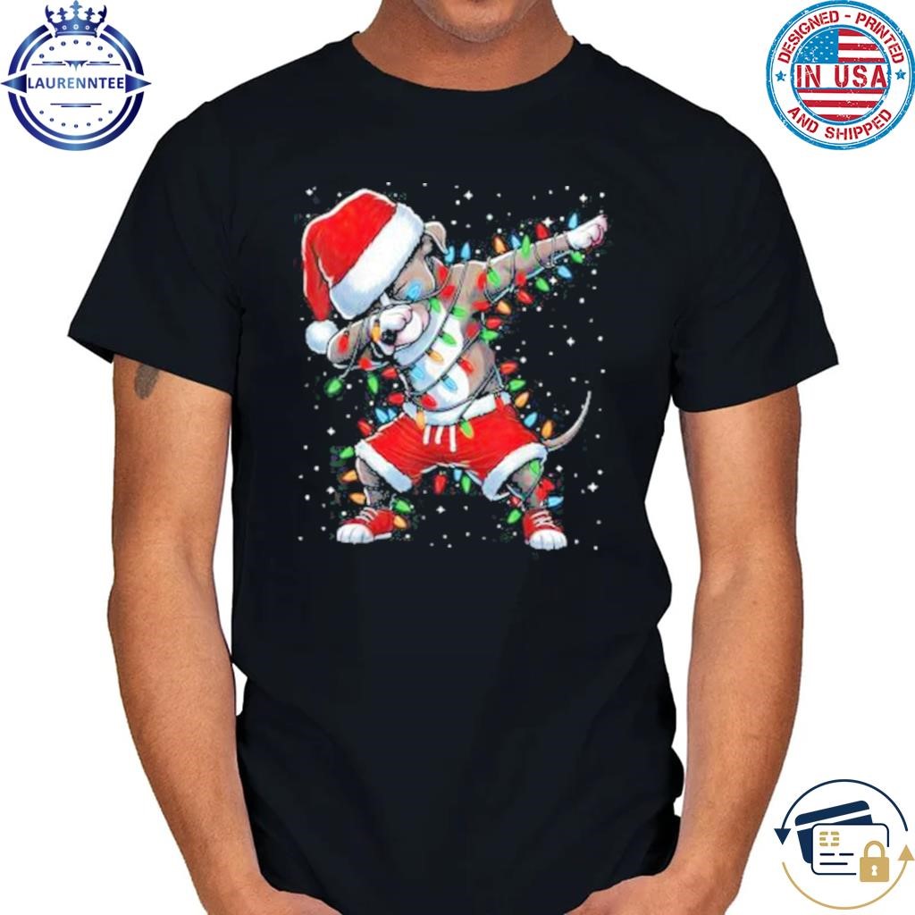 Dabbing pit bull dog Christmas lights santa hat xmas snow sweater