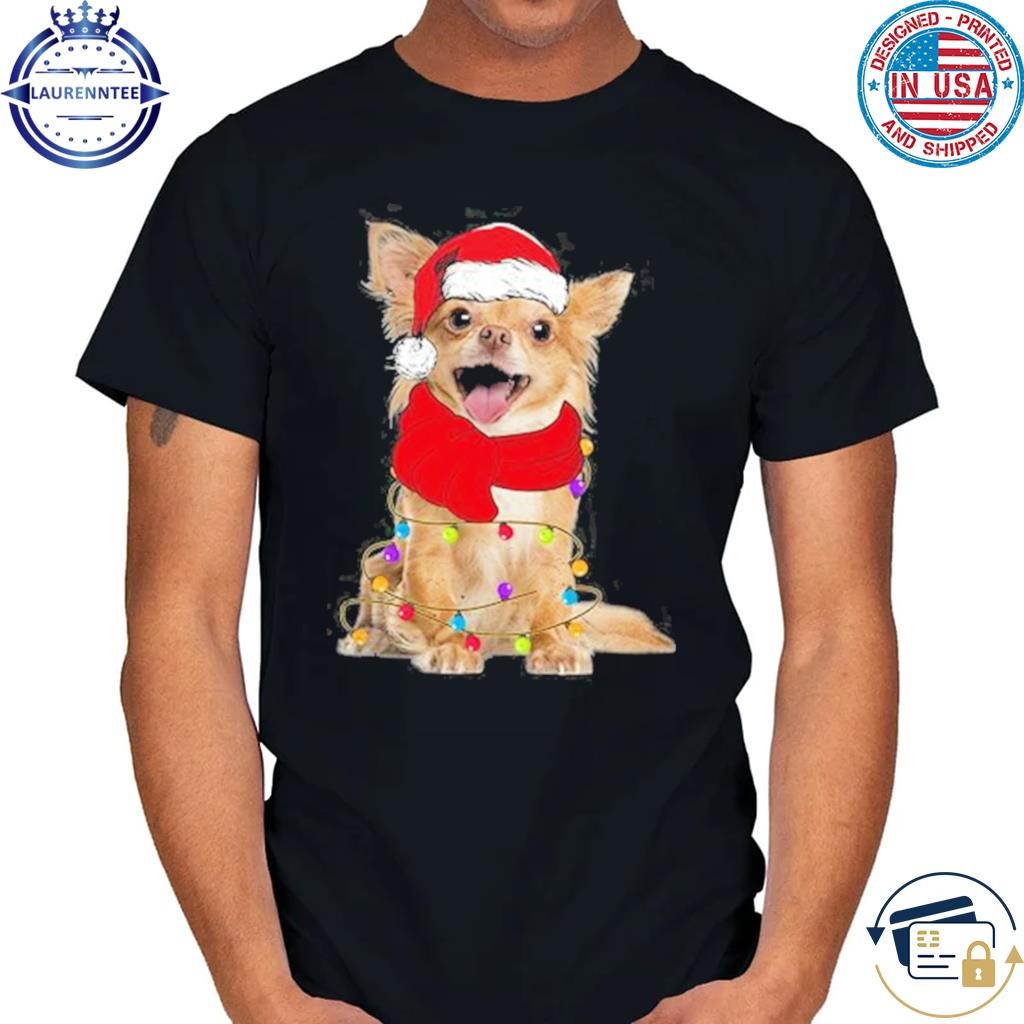 Santa chihuahua dog Christmas tree lights xmas sweater